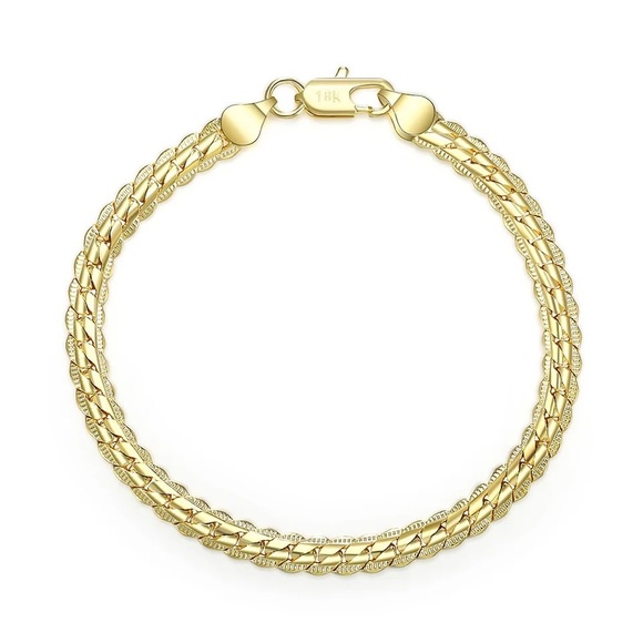 8 Inch 18k Gold Bracelet 5MM Side Chain Bracelet For Woman Man Wedding Jewelry - Picture 4 of 4